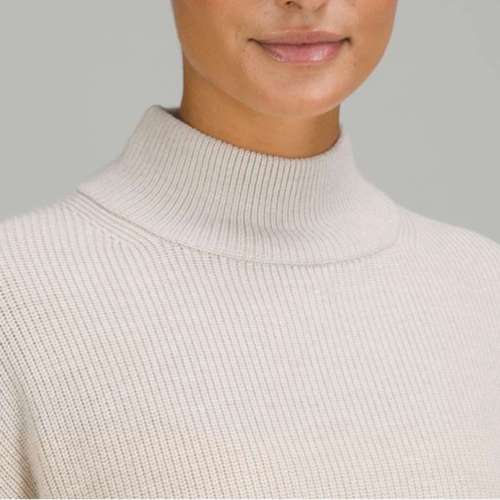 Lululemon Merino Wool-Blend Ribbed Turtleneck Sweater in Heathered Natural Ivory - Picture 4 of 7